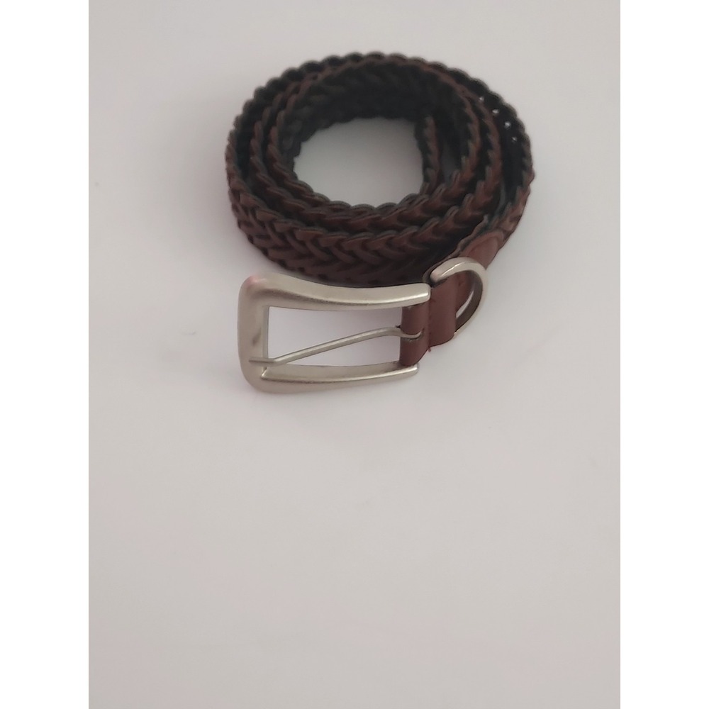 Braided Leather Belt Light Brown 1" Woman Woven Brass Buckle Size M/L Vintage